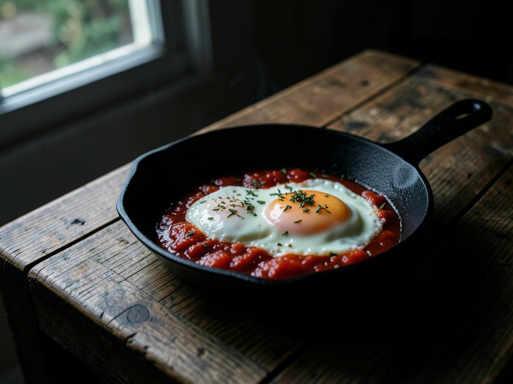 Paistinpannun munat tomaatilla